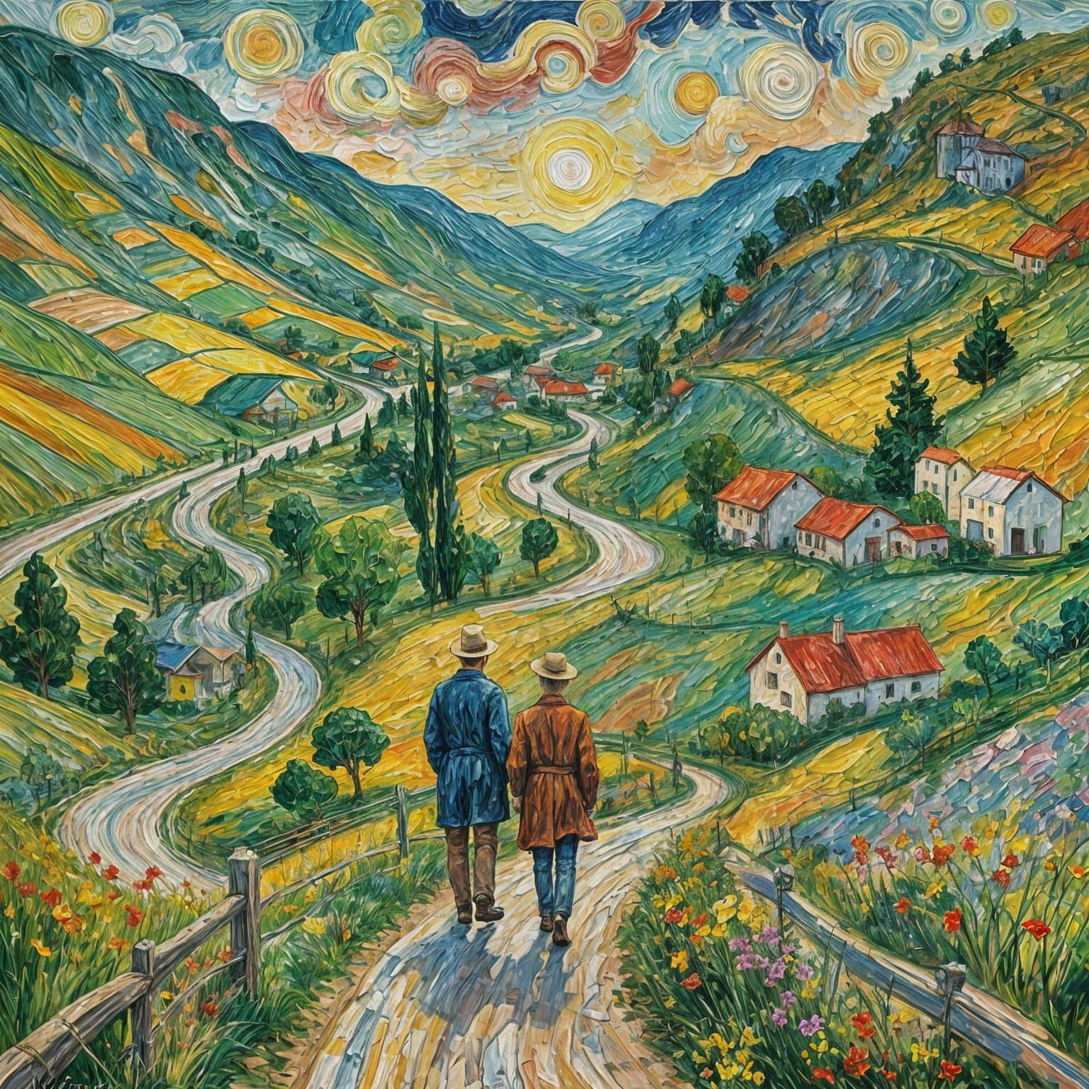 Colorful Abstract Road in Expressionist Oil Painting