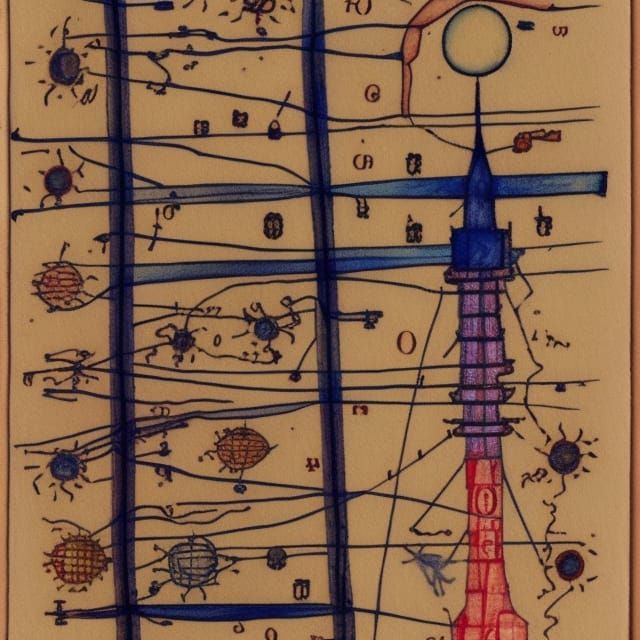 Electric Tower Microorganism in Watercolor Style