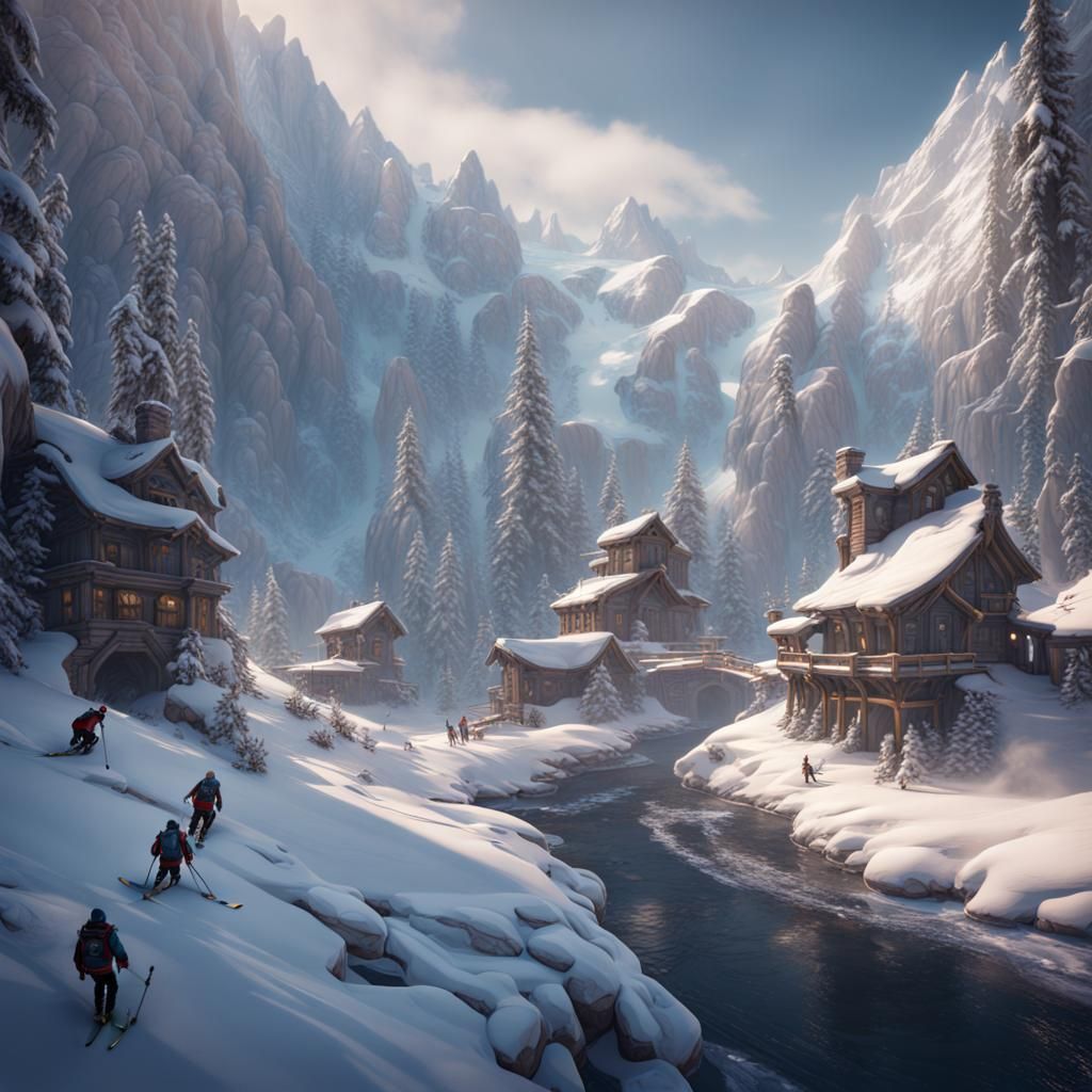 Detailed Matte Painting of Winter Sports