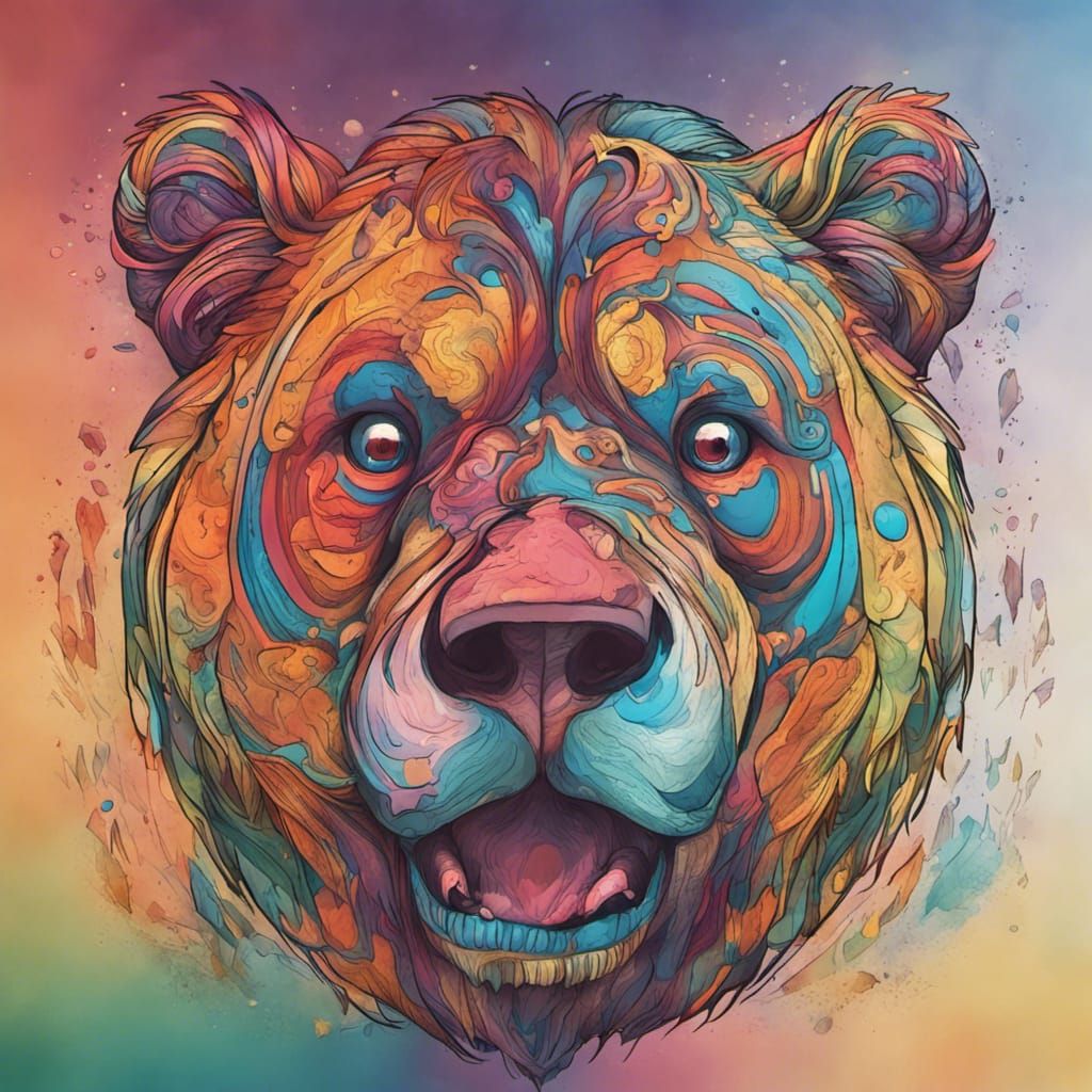 Rainbow Baby Bear: Detailed Digital Astral Illustration