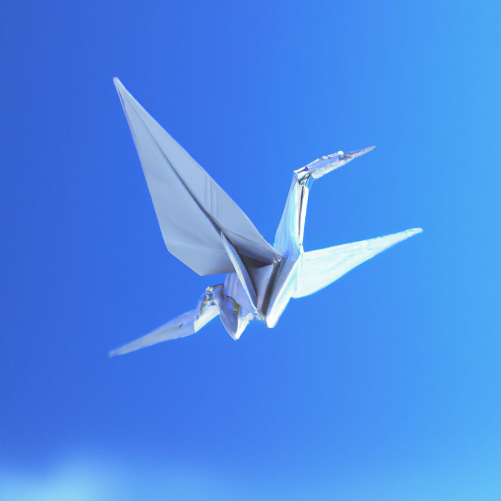 Origami Bird Flies in a Clear Sky