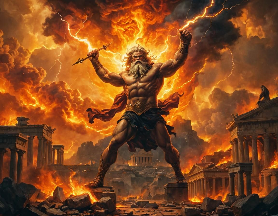 Zeus Scorches City with Thunderbolt in Baroque Style