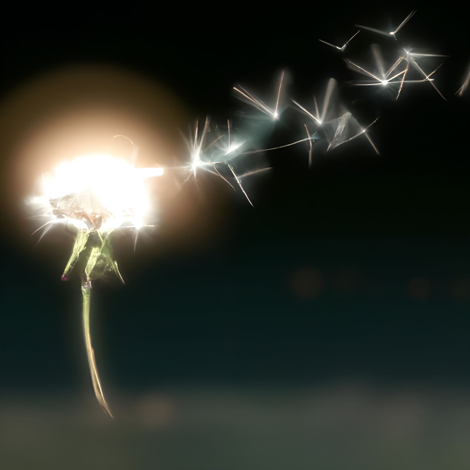 Dandelion Seeds Dispersing in Hyperrealist Painting