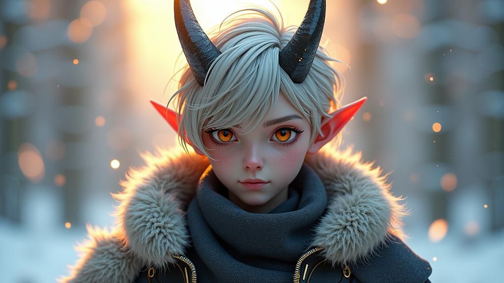 Majestic Demon Embracing Winter in 3D Anime Style