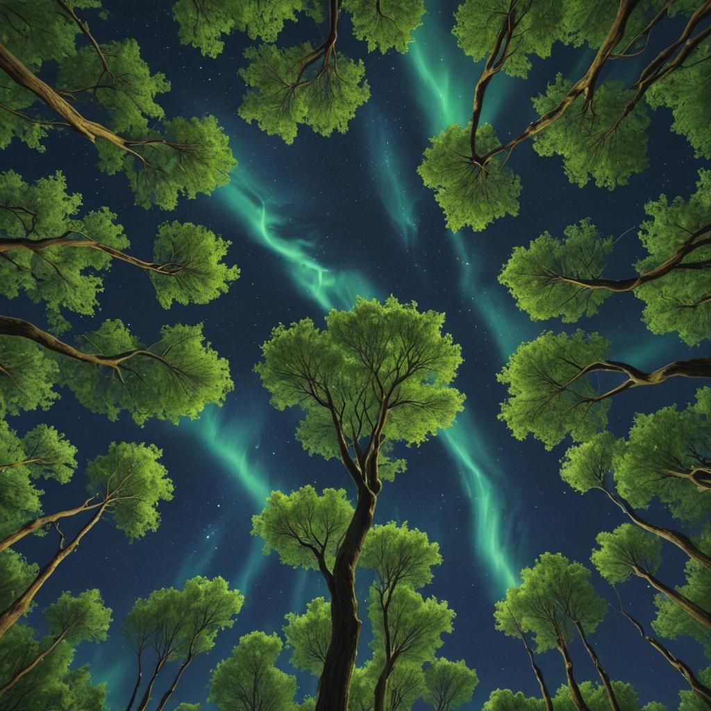 Atlantis Green Willows Under Navy Night Sky