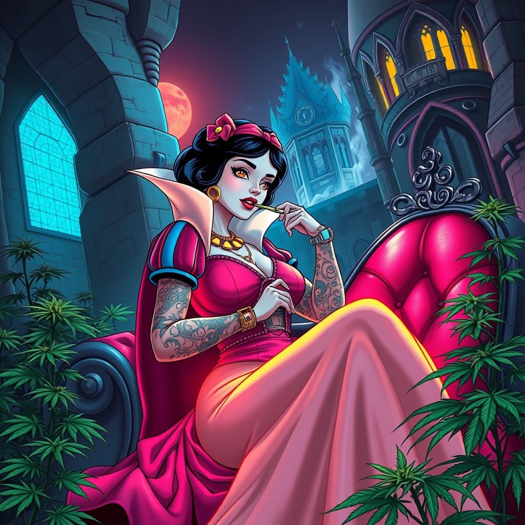 Cyberpunk Snow White in Futuristic Castle