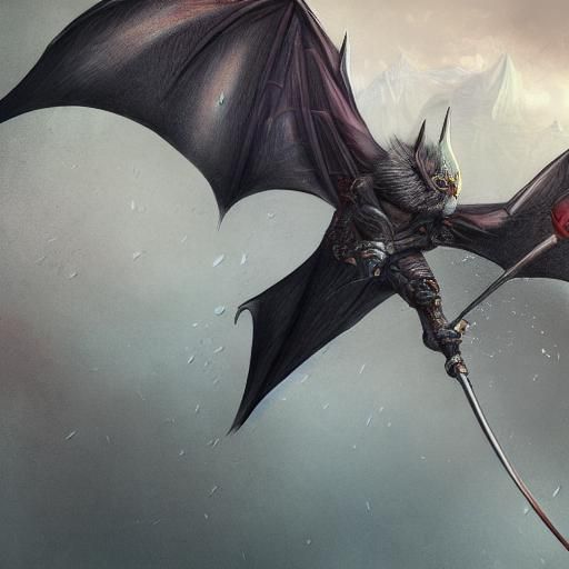 Flying Bat Illustration in Detailed Matte Painting Style