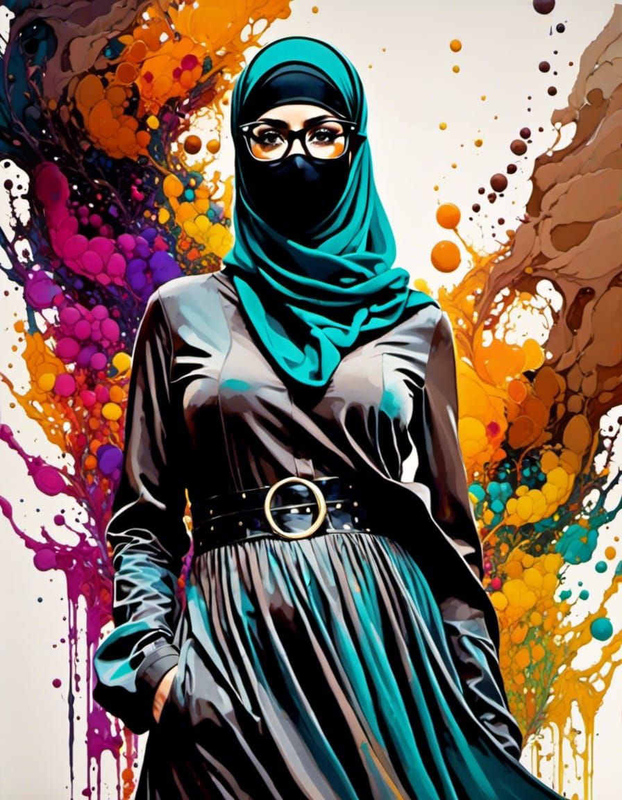 Psychedelic Pop Art Portrait of Woman in Niqab