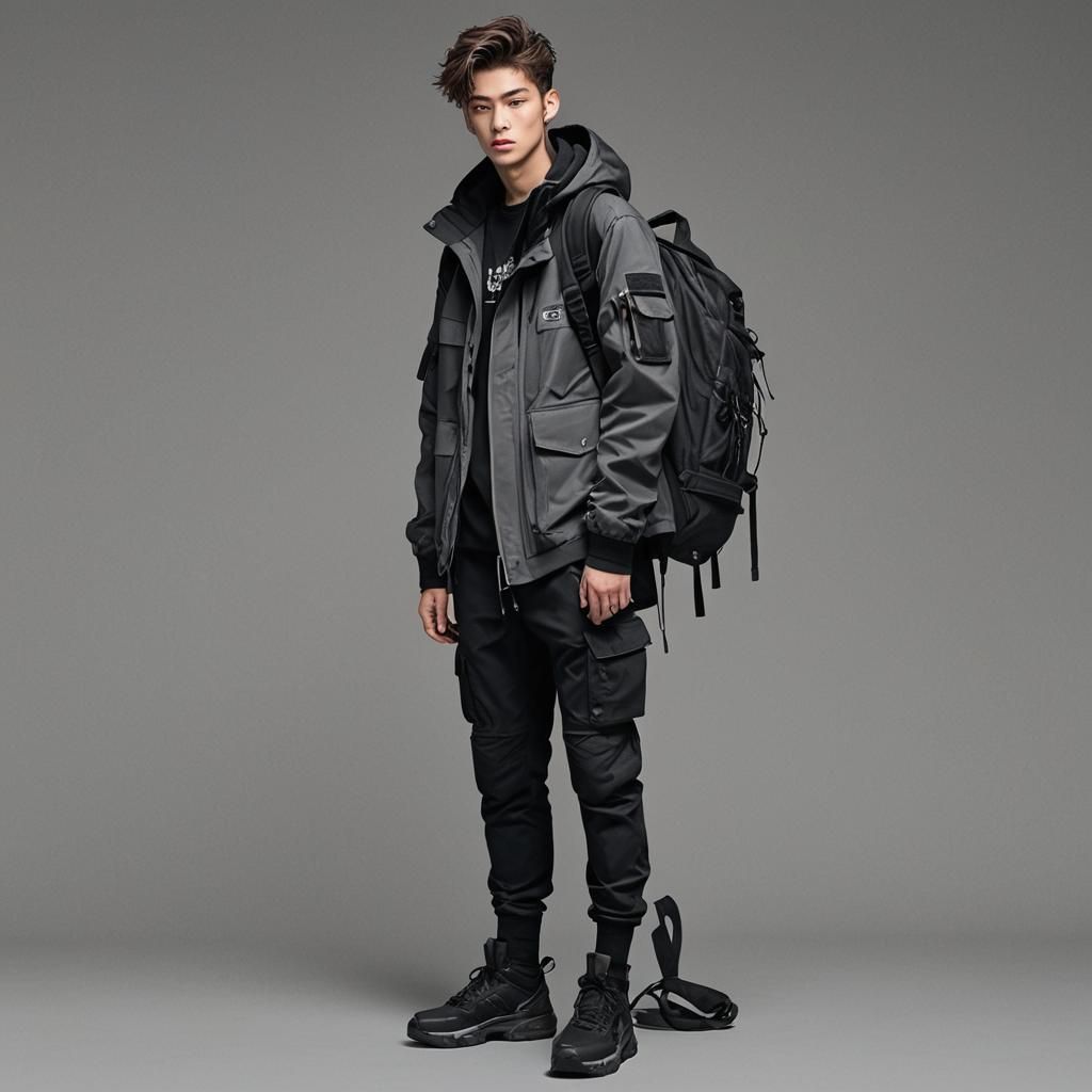 Teen Boy in Techwear Outfit: Digital Matte Painting