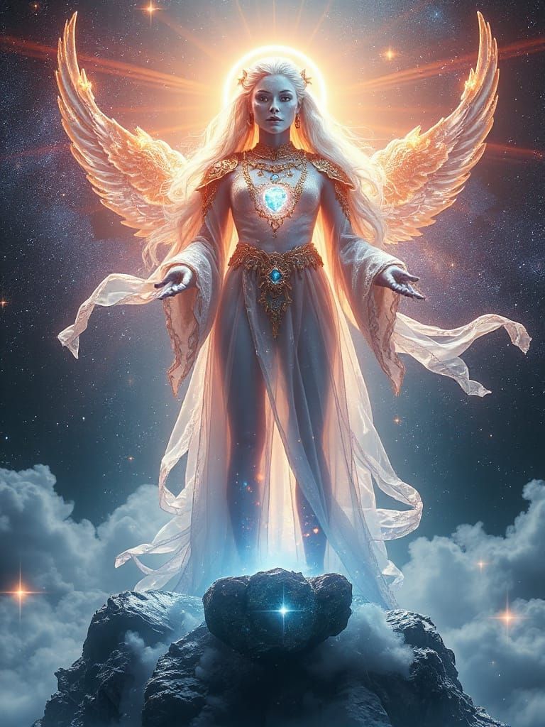 Celestial Goddess Ascending in Cosmic Realm as Digital Art