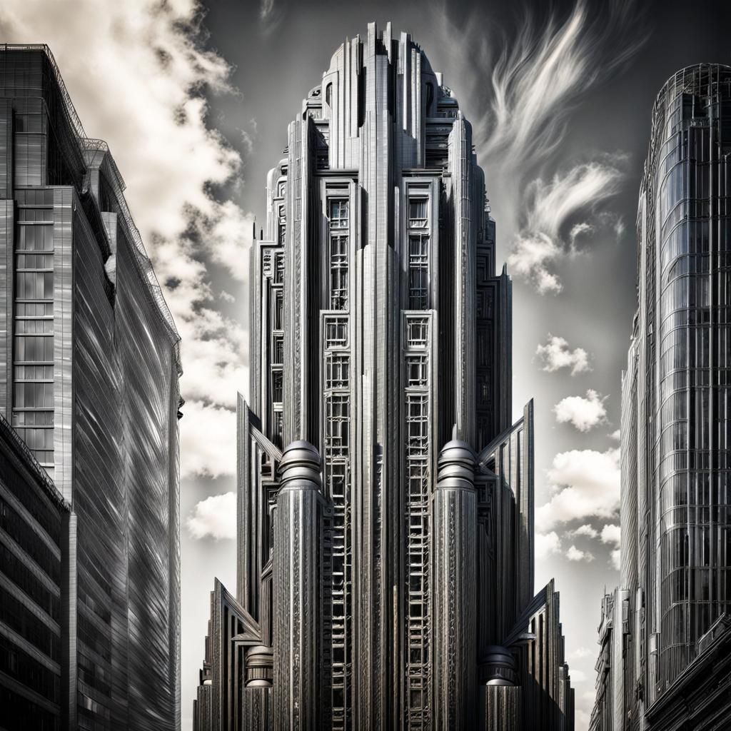 Art Deco Steel Skyscraper: Intricate Architectural Masterpie...