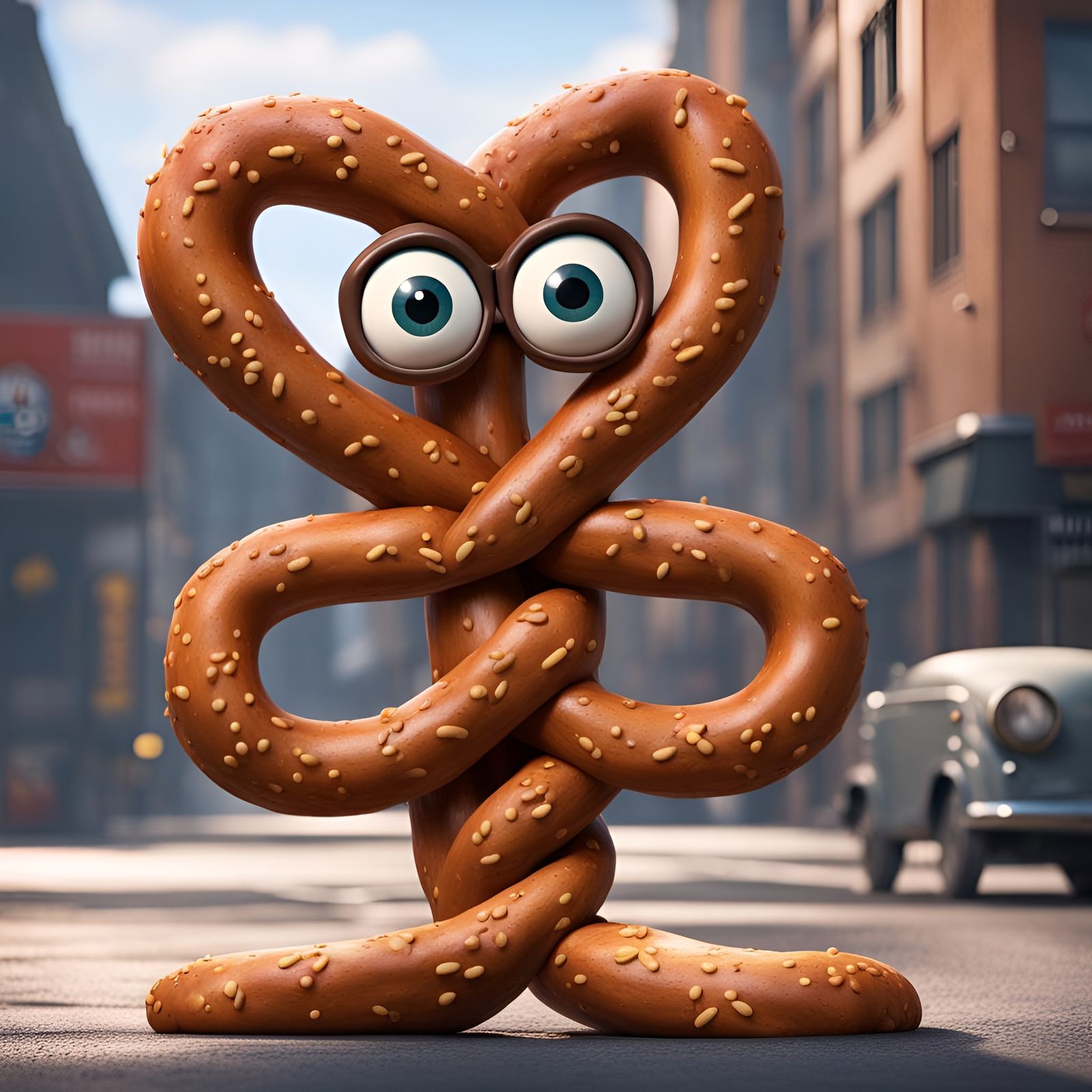 Giant Pretzel Person in Pixar Burton Style