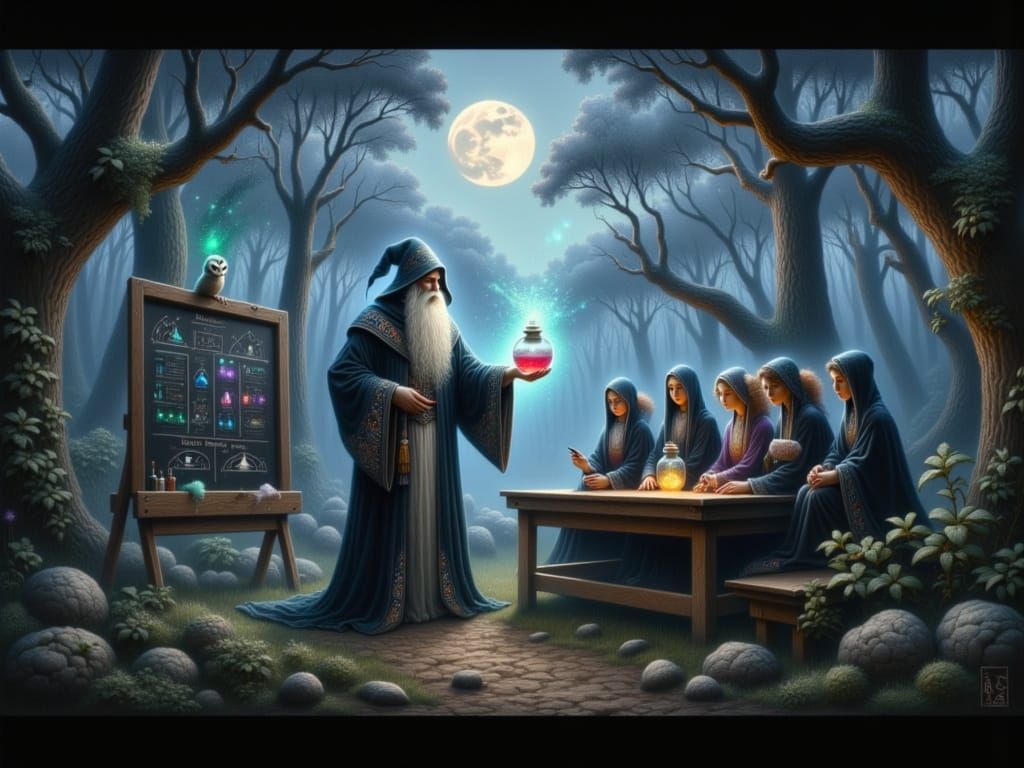 Enchanted Forest Wizard Classroom at Night
