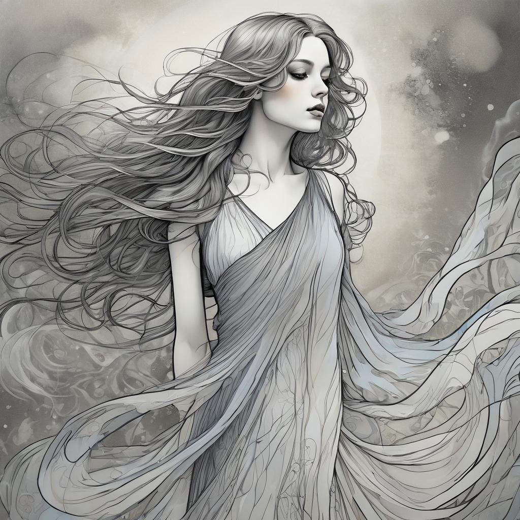 Ethereal Dancer Portrait in Aubrey Beardsley Style