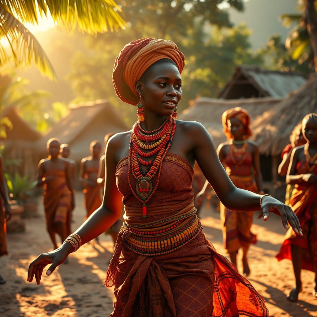 African Woman Dances in Traditional Attire