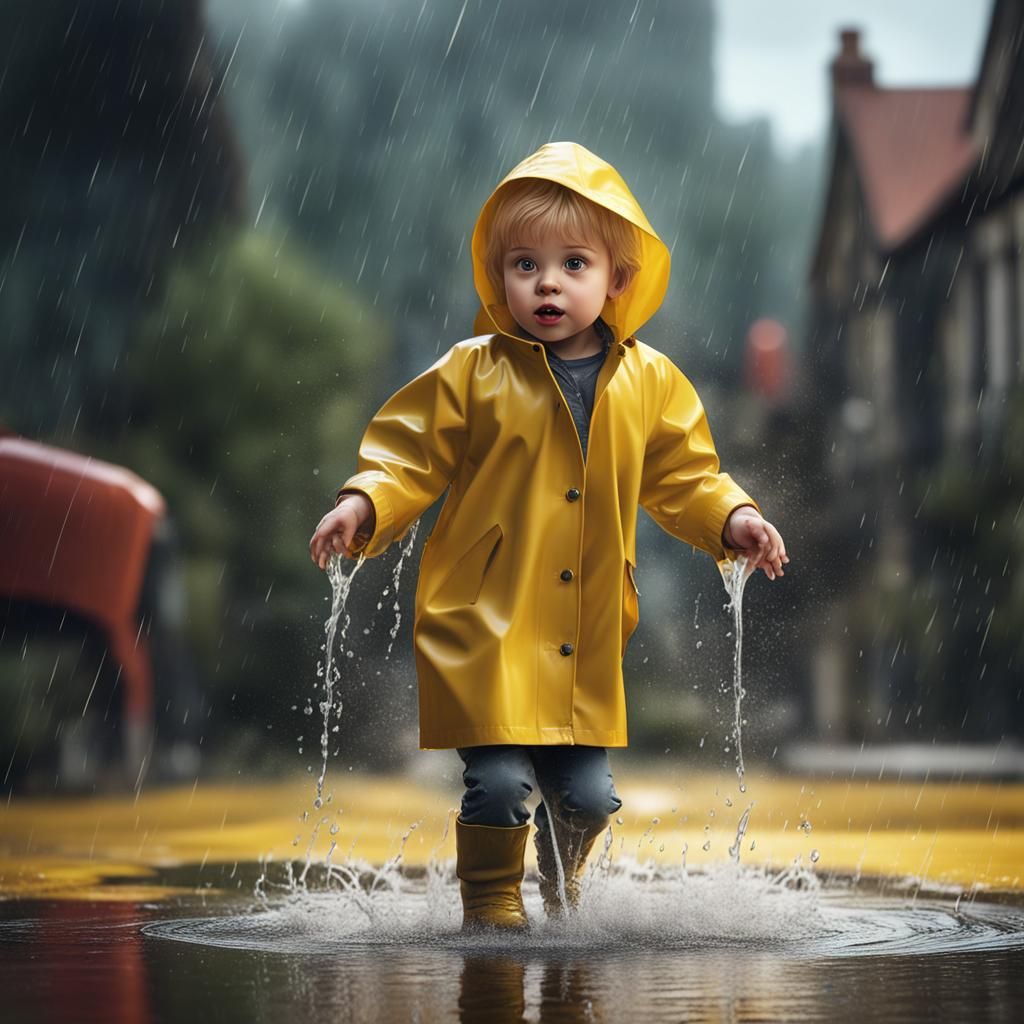 Toddler Splashing in Puddles: Fantasy Concept Art