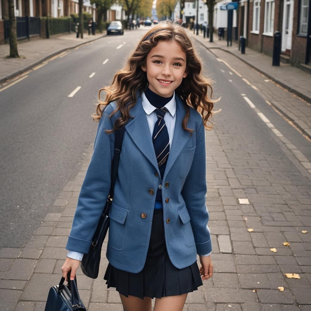 Schoolgirl Walking on a Sunny Street as Digital Art