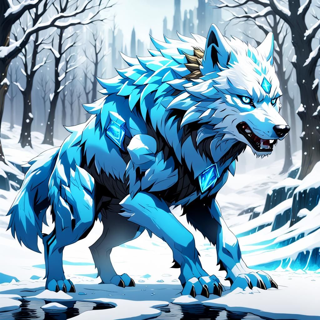 Anime Snow and Ice Wolf in Detailed Matte Painting