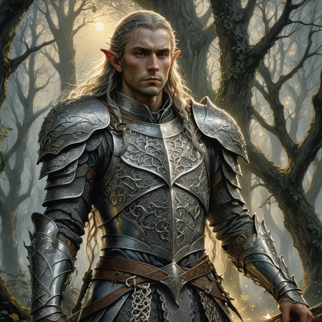 Elven Warrior in Chain Mail in Moonlight