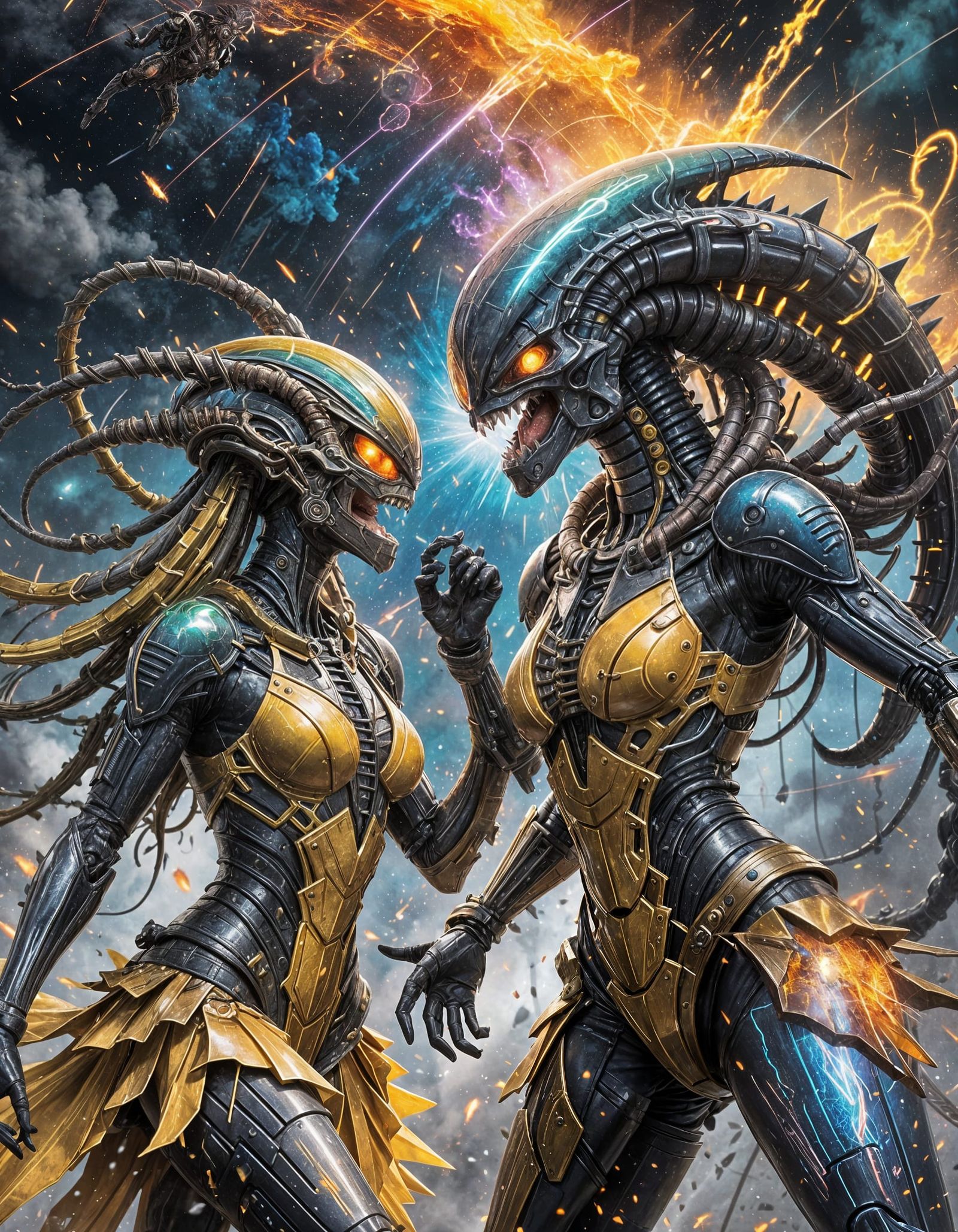 Dynamic Anime Action Scene with Elemental Attacks