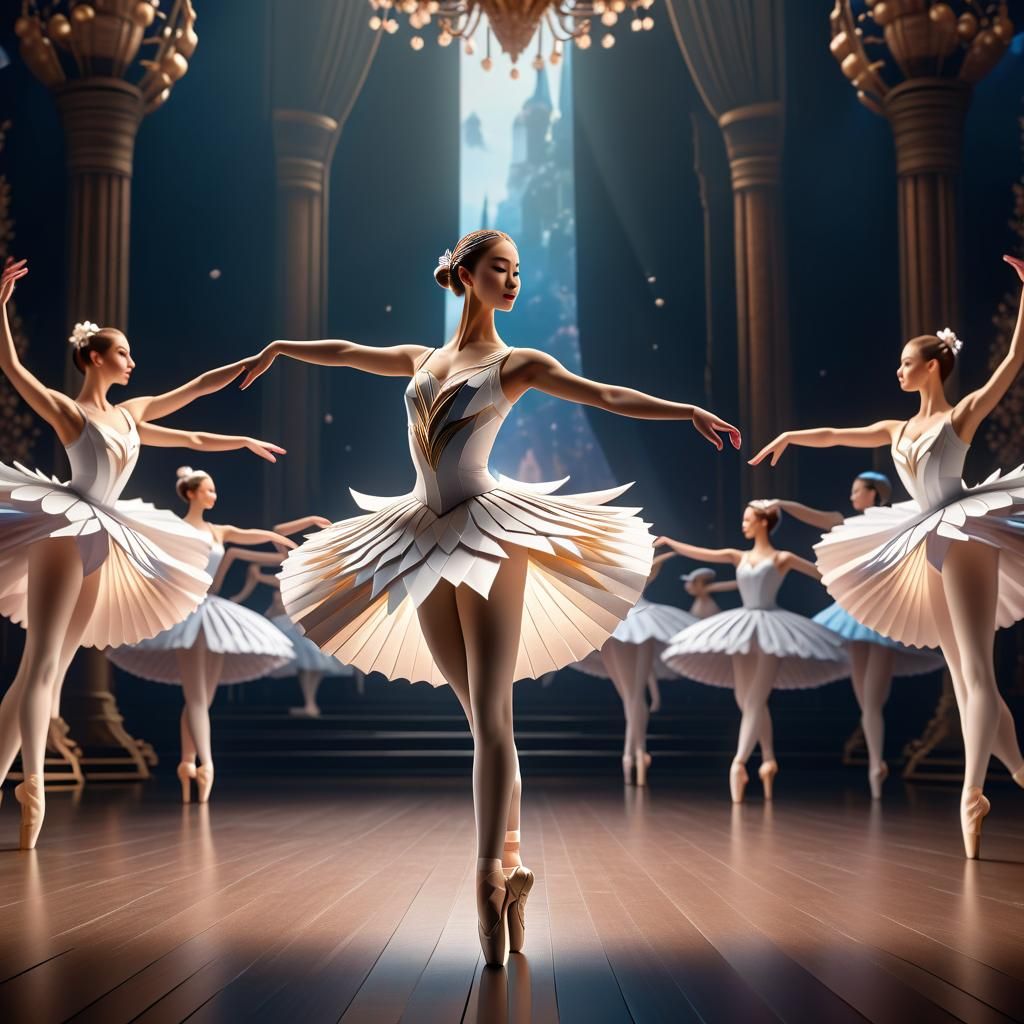 Origami Ballerina Performing Swan Lake Ballet