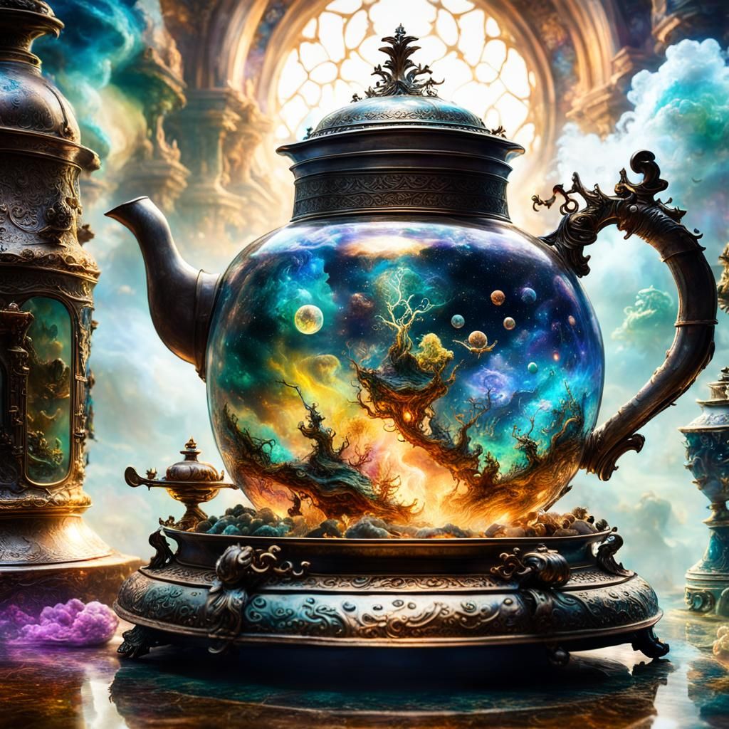 Miniature Universe in Kettle, Surreal Fantasy Art