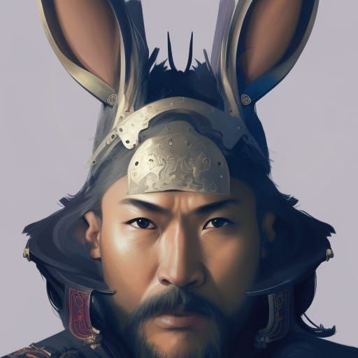 Samurai Rabbit Warrior Portrait in Art Nouveau Style