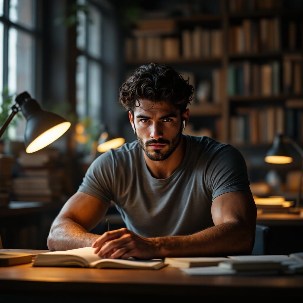 Intense Italian Student Athlete in Language Lab