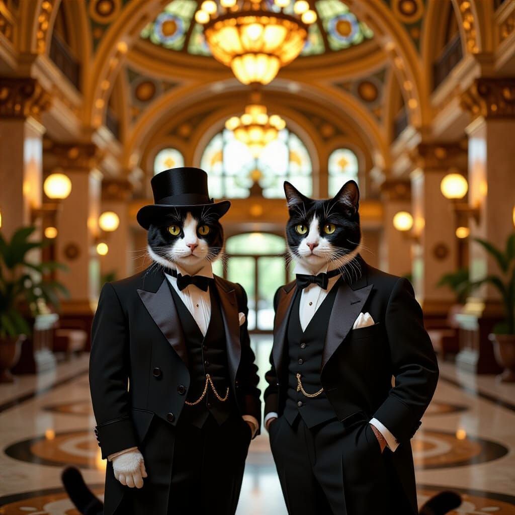 Laurel and Hardy Cats in Art Nouveau Hotel