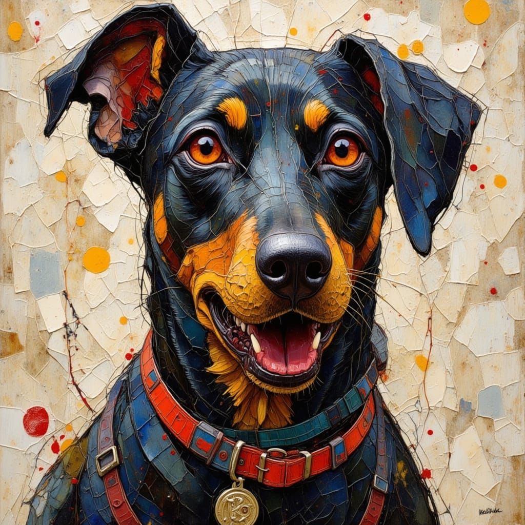 Doberman Pinscher Portrait with Earthy Impressionist Style