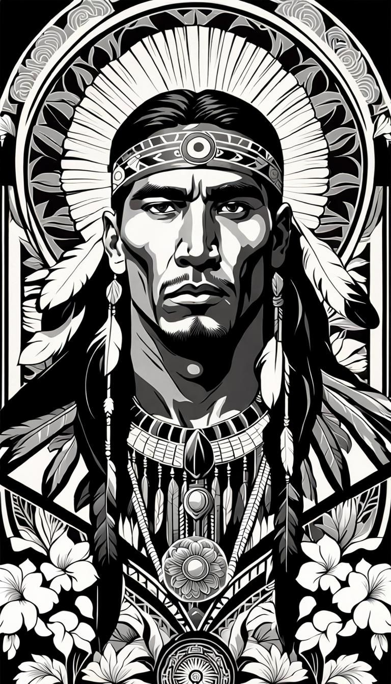 Native American Warrior in Nouveau Style