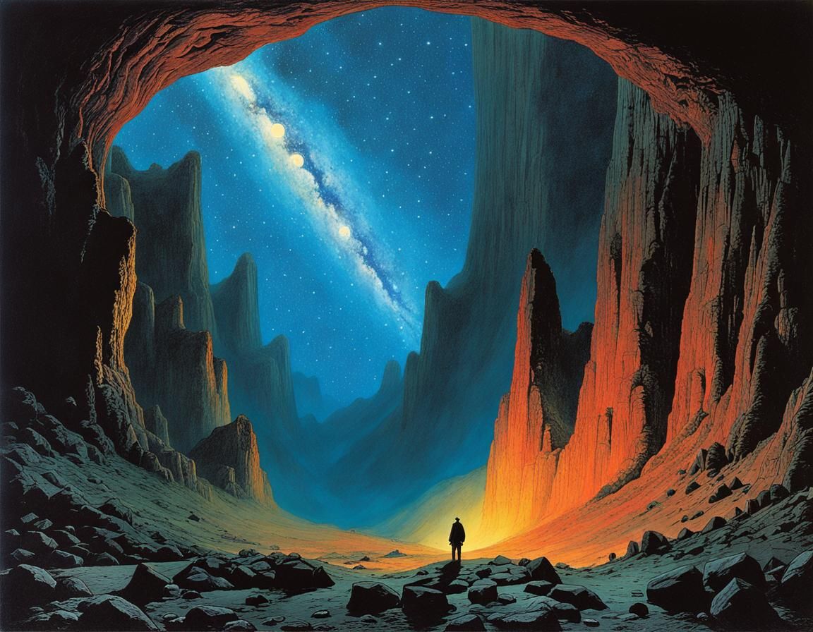 Speleologist Lost in Infinite Cave of Starry Skies