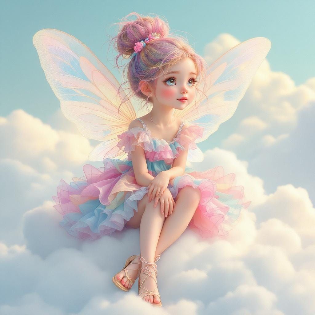 Pastel Fairy on Cloud in Whimsical Style