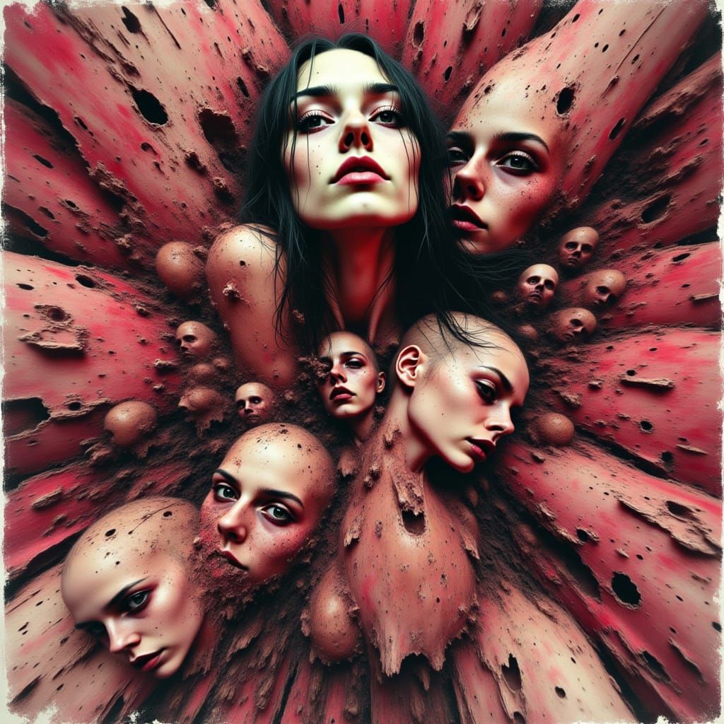 Woman in Non-Euclidean Space: Chaotic Concept Art