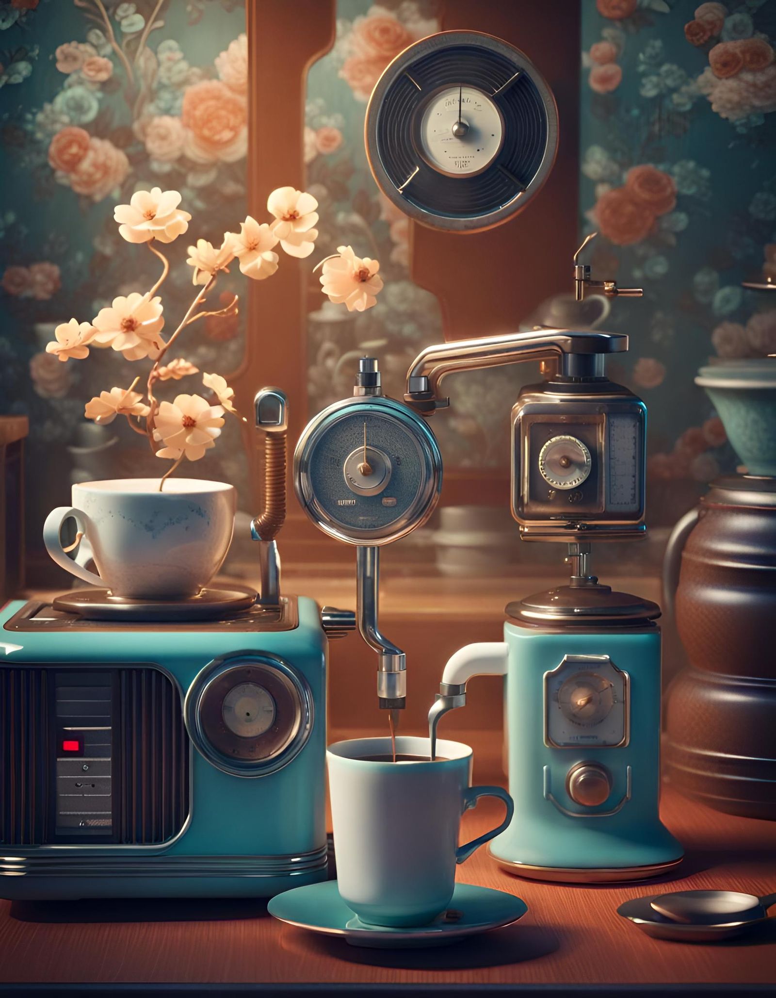 Retro Radio Coffee Maker in Midcentury Style