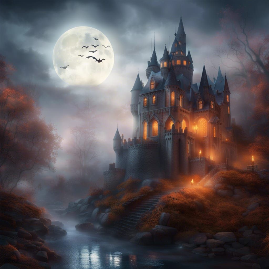 Gothic Halloween Castle in Ethereal Digital Art