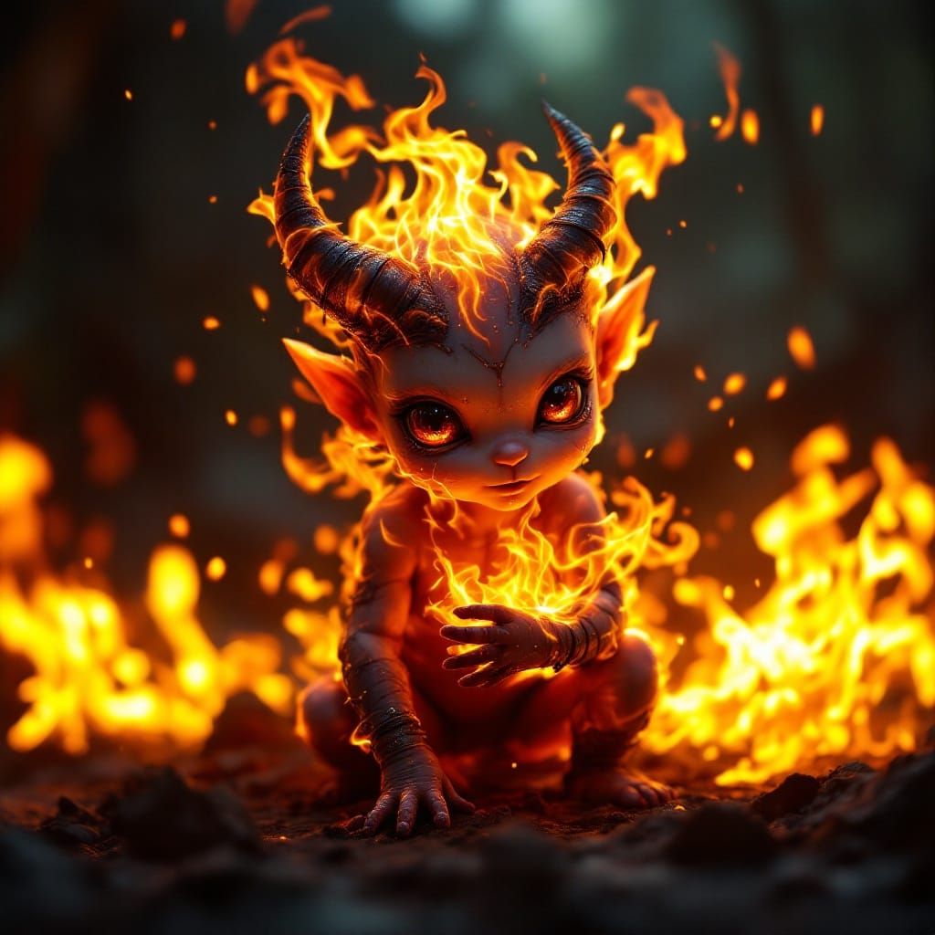 Adorable Baby Fire Imp in Cinematic Style