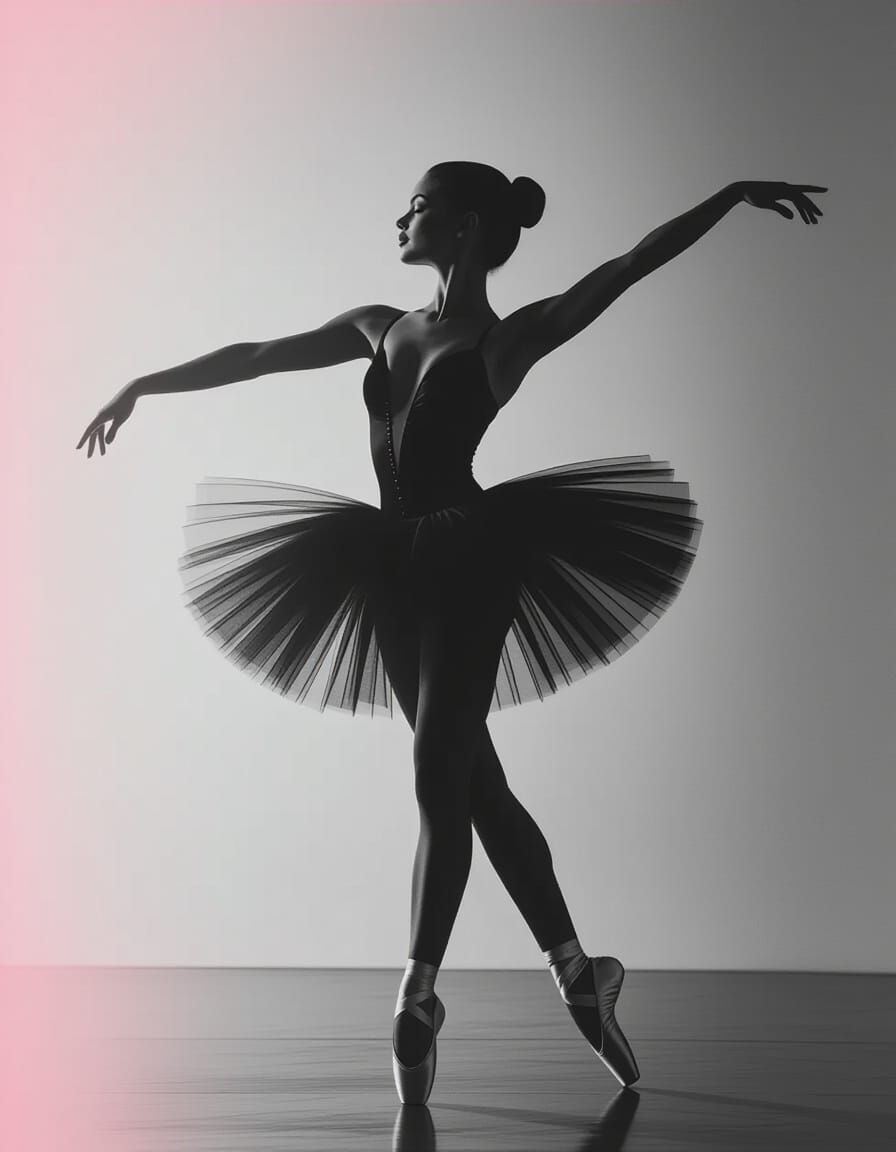 Ballerina in Black and White with Color Highlights