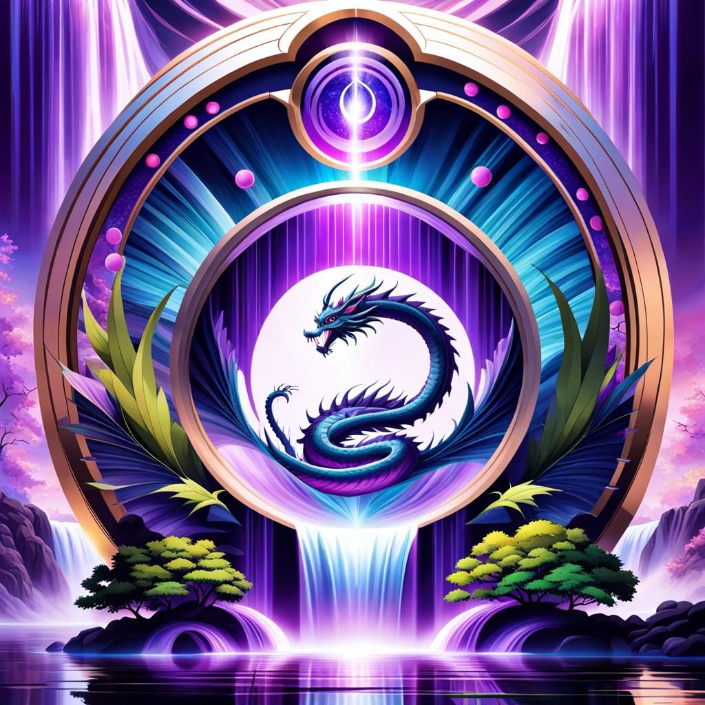Dragon Waterfall with Purple Aura in Exquisite Style