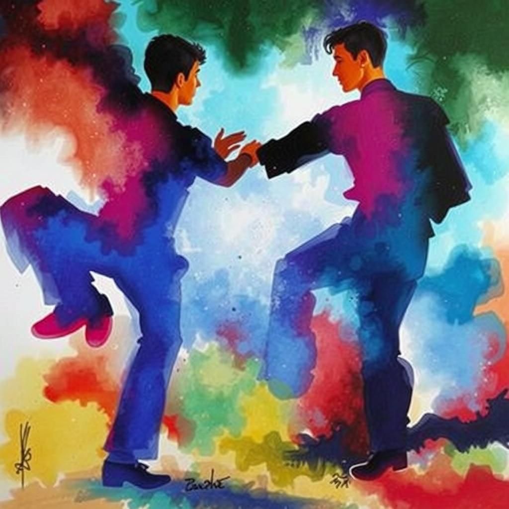 Watercolor Painting of a Gay Couple Dancing
