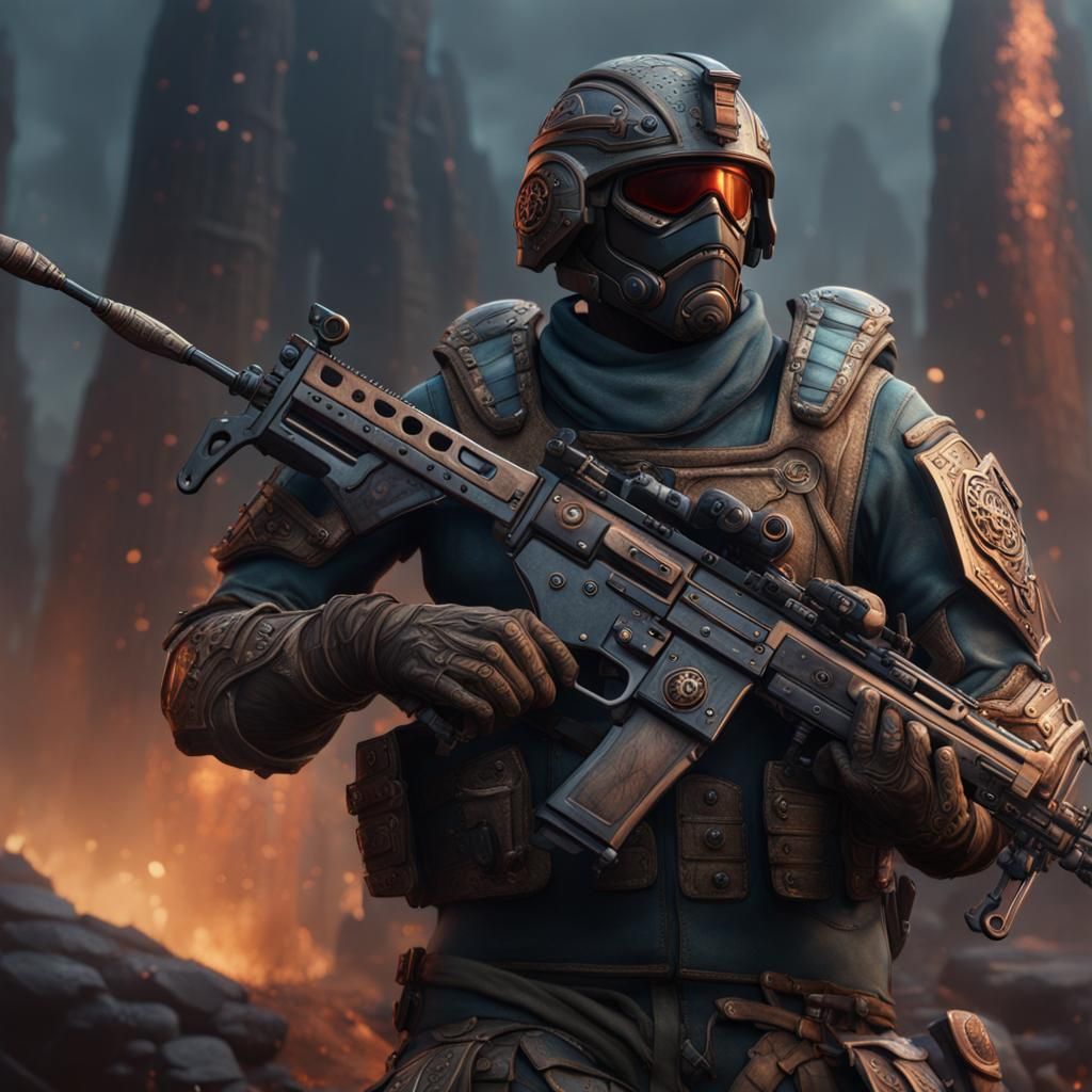 Fantastical Soldier in Detailed Matte Painting