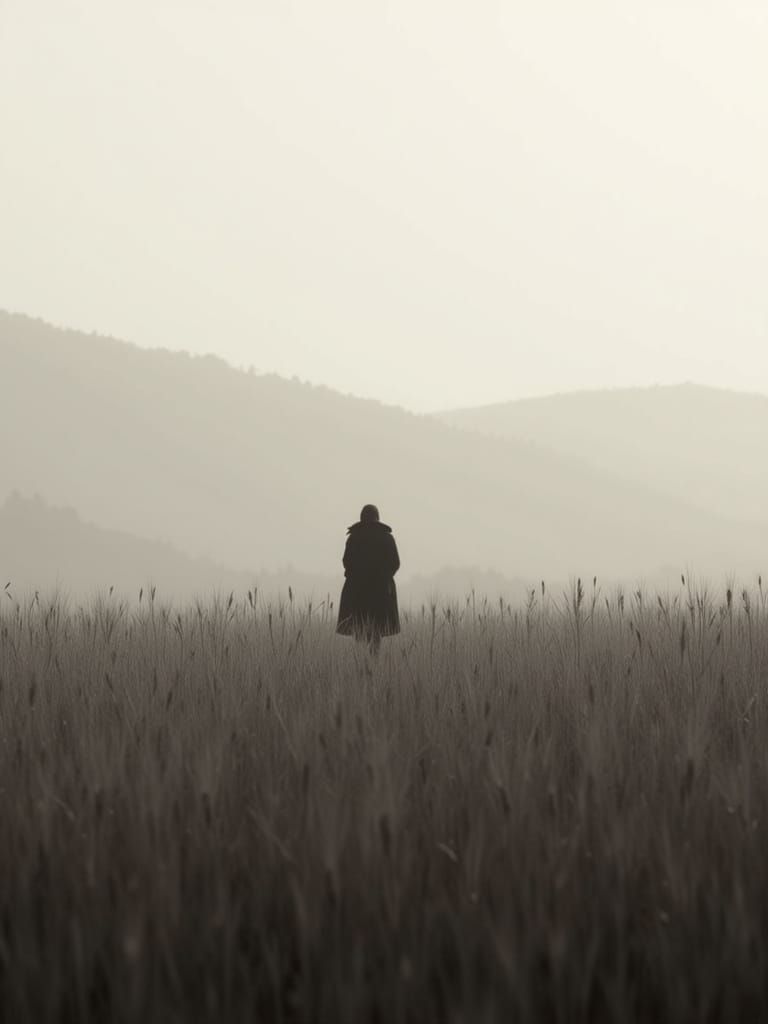 Ethereal Silhouette: Person in Wheat Field