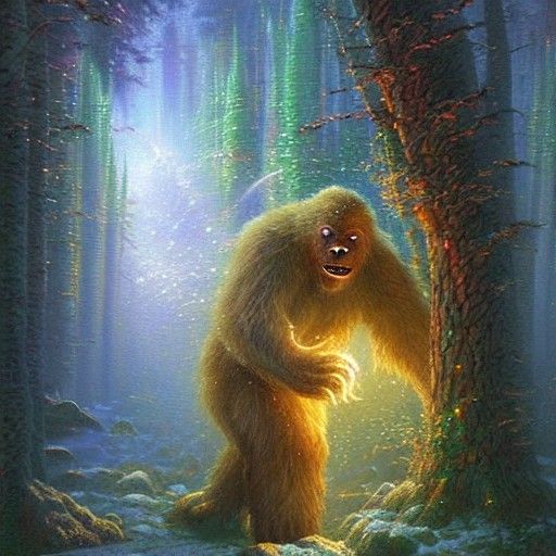 Astral Sasquatch Portal Jump in Ethereal Fantasy Style