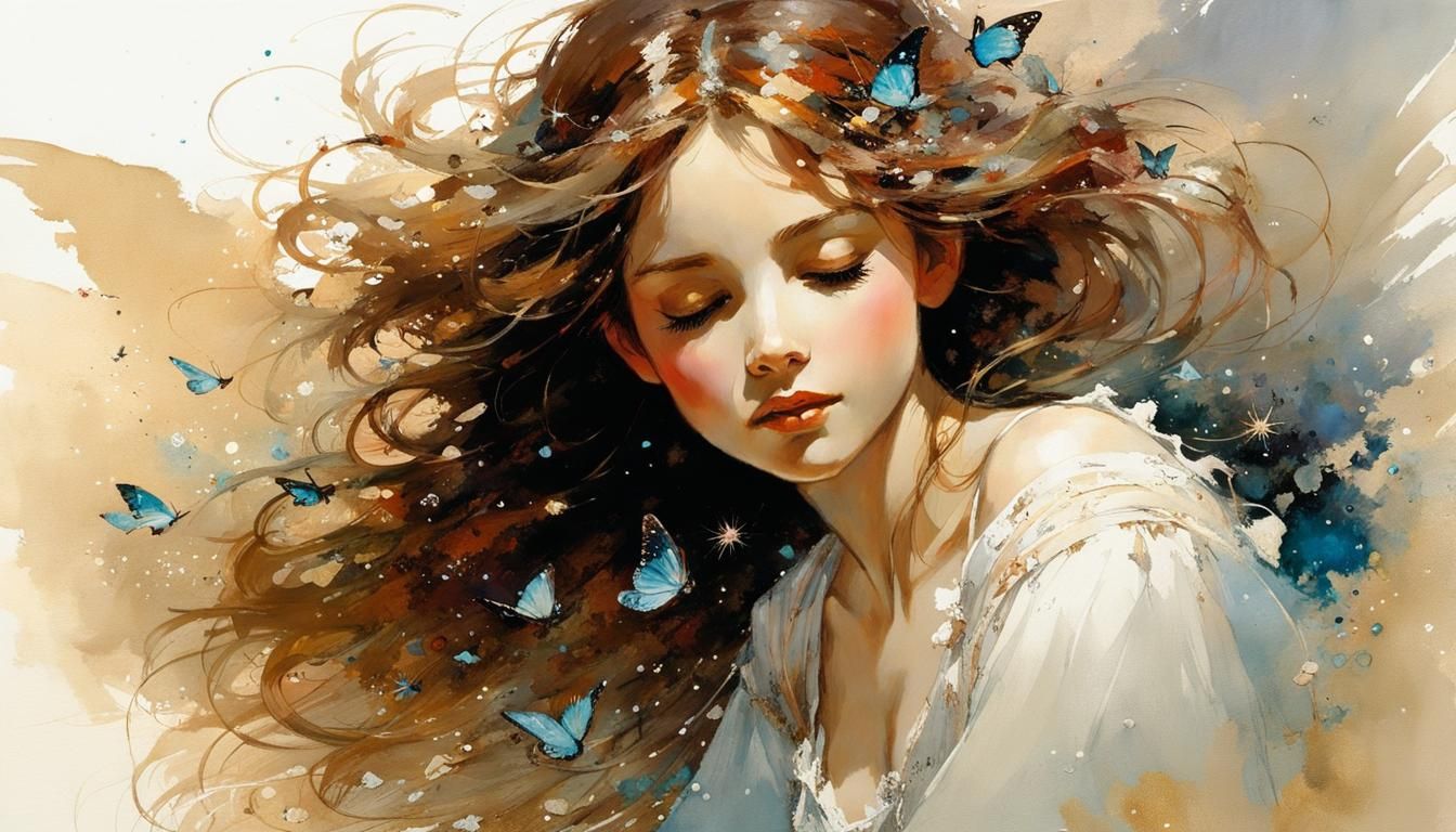 Ethereal Woman Portrait with Flowing Hair