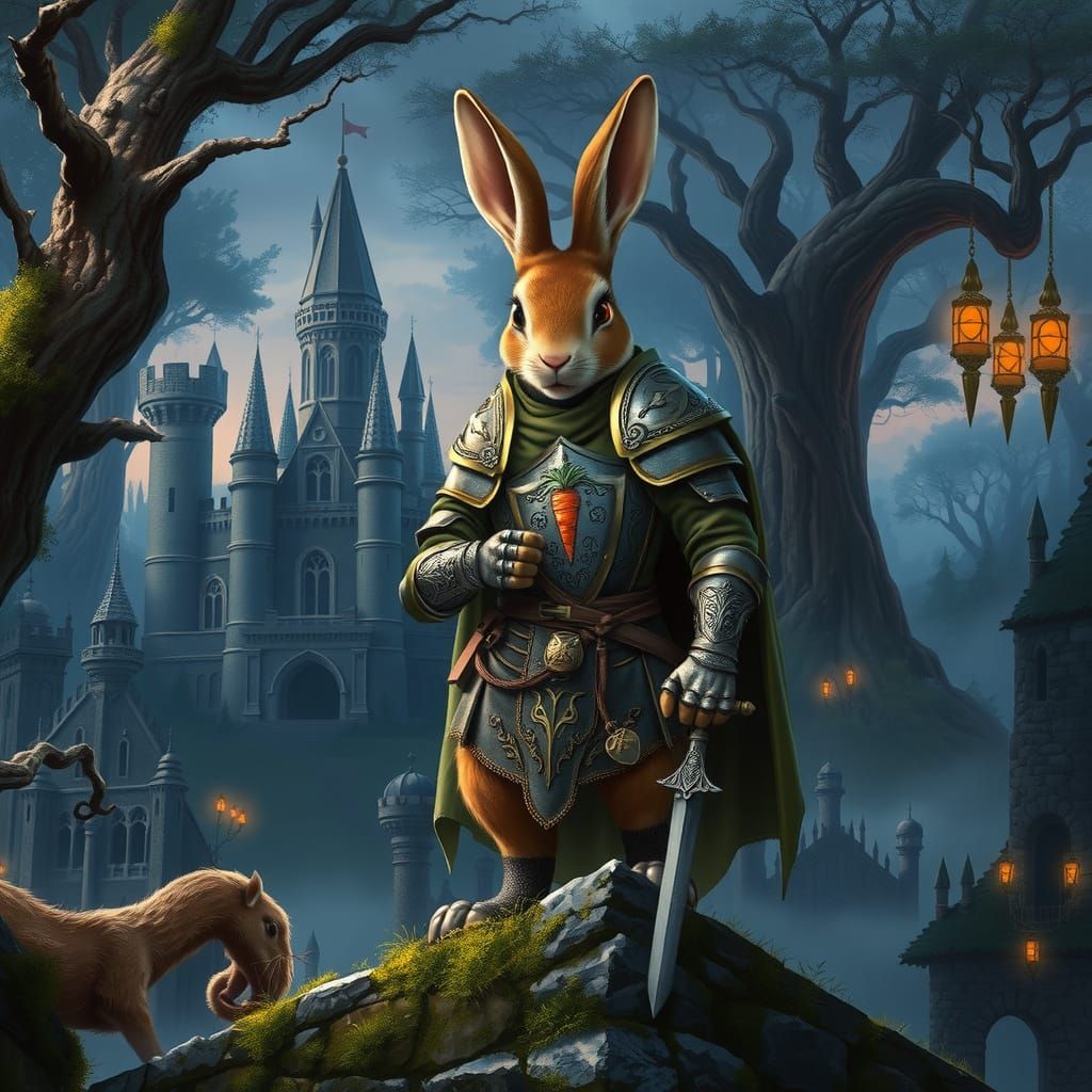 Epic High Fantasy Knight in Ornate Armor Stands atop Castle ...