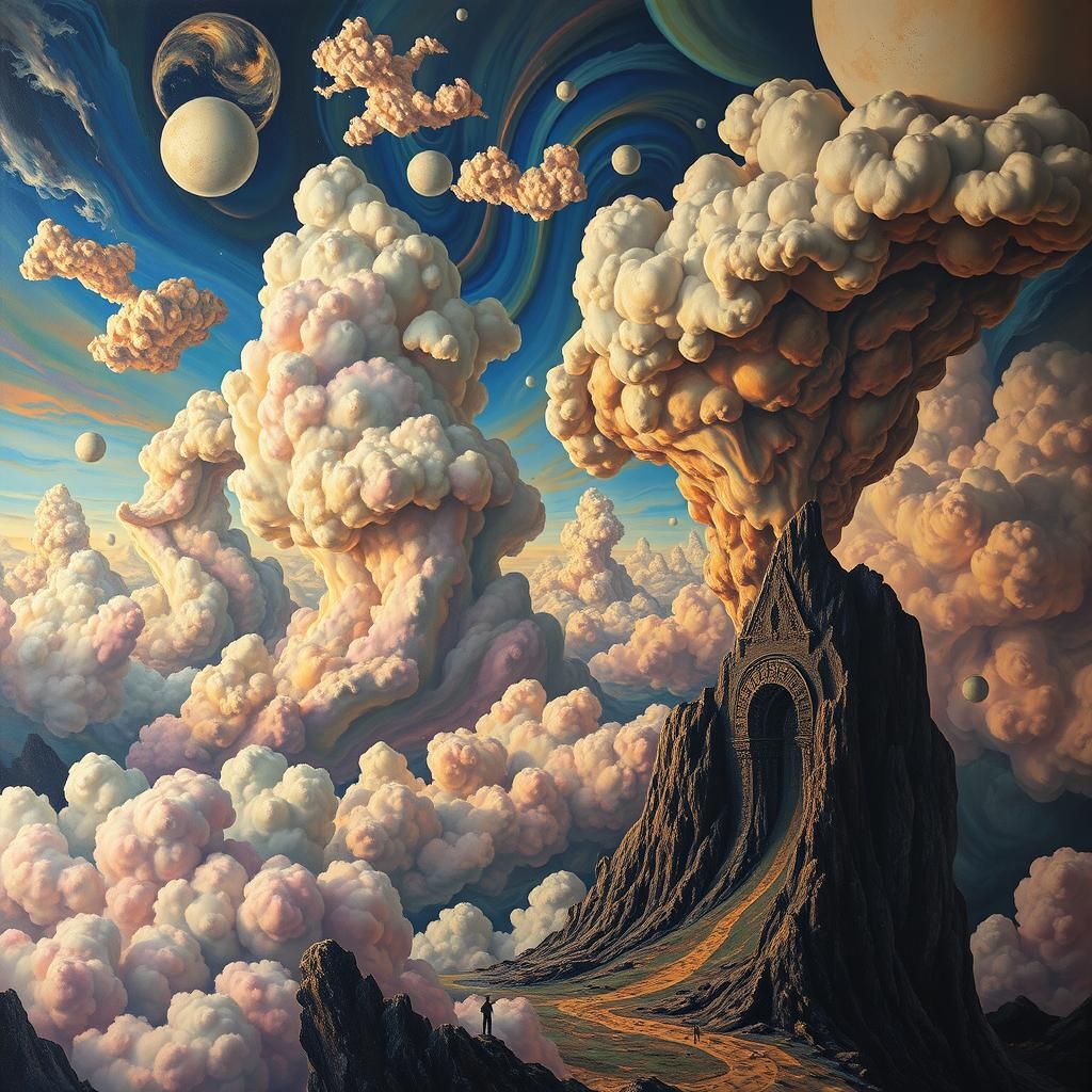 Surreal Dreamscape with Swirling Clouds and Vibrant Colors