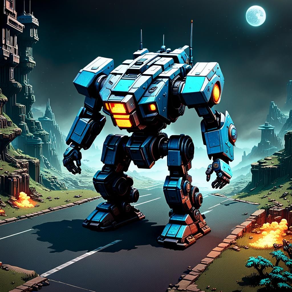 Mech Walk Cycle Animation in 1980s Isometric Style