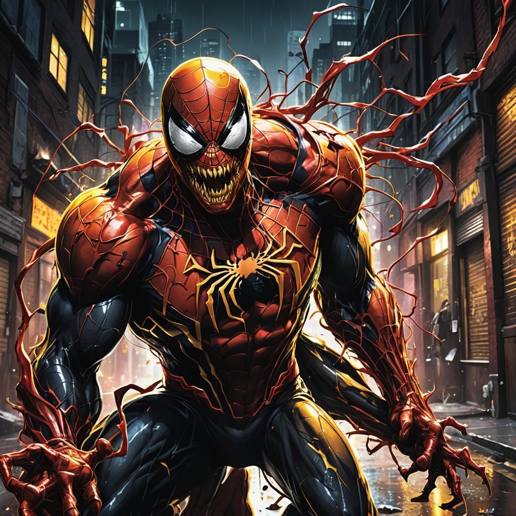 Spider-Man Punches Venom and Carnage in Alleyway