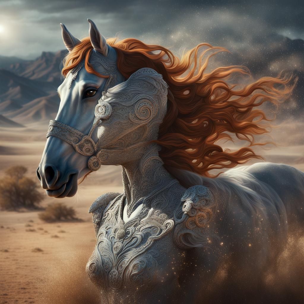 Mylène Farmer and Horse in Diamond Dust Storm