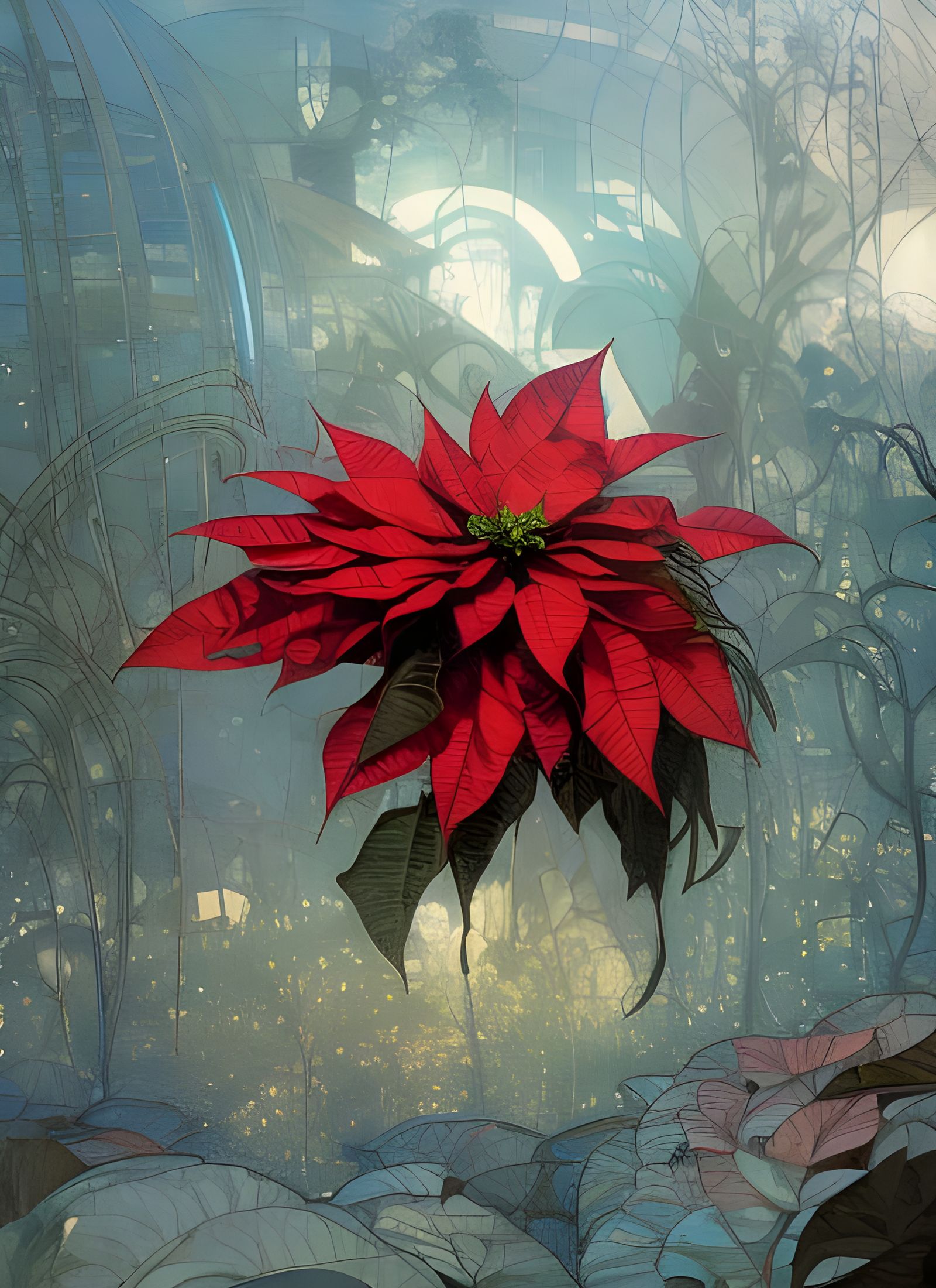 Futuristic Christmas Poinsettia in Art Nouveau Style